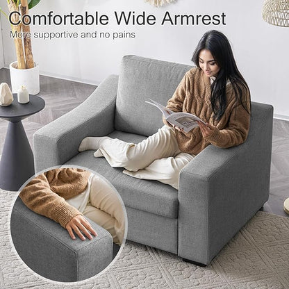 ELUCHANG 47" W Oversized Accent Chair Set of 2, Linen Fabric Modern Chair, Washable Covers, Comfy Upholstered Large Reading Armchair for Living Room, Bedroom, Office, Dark Grey