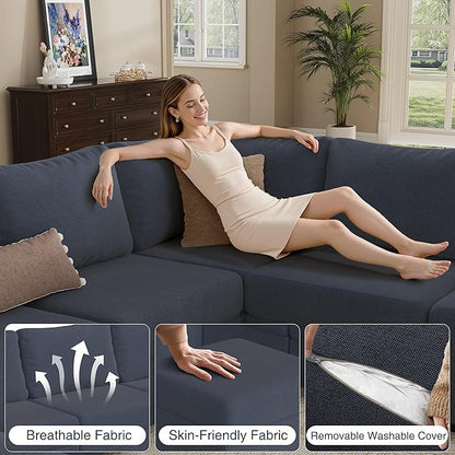 Modular Sectional Sofa Couches, Large Convertible Modular Couches With Storage, 7-Seater Sectional Sofa For Living Room, U Shaped Sectional Couch Sleeper Sofa With Chaise (BlueGrey, 7 Seats)