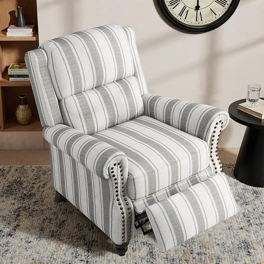 Lumibee Pushback Recliner Chair,Upholstered Wingback Chair for Small Spaces,Floral Fabric Armchair for Living Room,Single Sofa Accent Chair Reading Seat for Balcony,Bedroom-Striple Gray