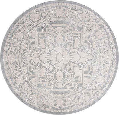 SAFAVIEH Area Rug 5' Round - Reflection Collection - Light Grey & Cream, Non-Shedding & Easy Cleaning, Ideal for Living Room, Bedroom (RFT665C)