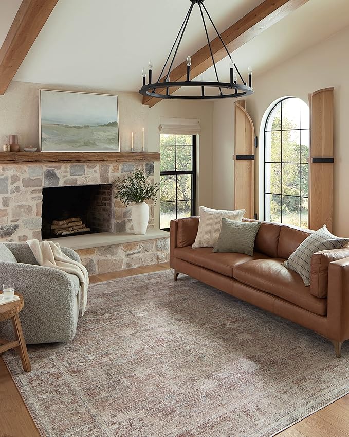 Loloi Magnolia Home by Joanna Gaines Millie Collection MIE-04 Brick/Fog 7'-10" x 10', .25" Pile Height, Area Rug