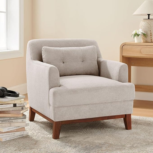 VANOMi Accent Chairs for Living Room, Mid-Century Modern Accent Chair with Armrest, Terry Fabric Cozy Reading Chairs for Adults, Bedroom, Apartment, Camel