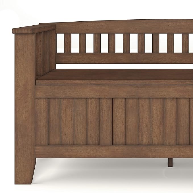 SIMPLIHOME Acadian SOLID WOOD 48 Inch Wide Transitional Entryway Storage Bench in Rustic Natural Aged Brown, For the Living Room, Entryway and Family Room