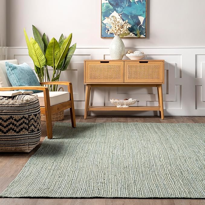 nuLOOM 2' 6" x 6' Rigo Jute Hand Woven Area Rug, Green, Solid Farmhouse Design, Natural Fiber, for Bedroom, Living Room, Dining Room, Hallway, Office, Kitchen, Entryway