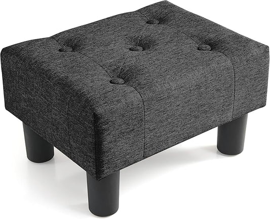 Poofzy Small Foot Stool Ottoman, Linen Ottoman Foot Rest with Legs, Rectangle Foot Rest for Couch, Footstools and Ottomans Small for Living Room and Entryway (Black)