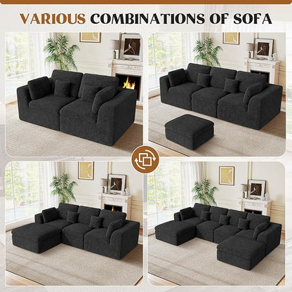Loveseat Sofa, Cloud Boneless Couches for Living Room, 2 Seater Modular Sectional Sofa,Oversized,Black Chenille