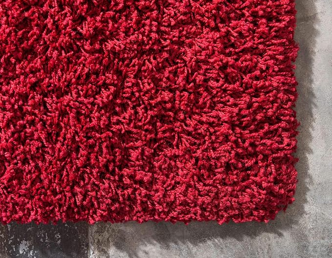 Unique Loom Solid Shag Collection Area Rug (10' x 13' 1" Rectangle Cherry Red)