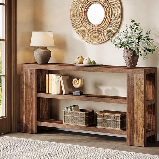 Tribesigns 70.9-Inch Extra Long Console Table with Storage, Narrow Wooden Sofa Table Behind The Couch, Farmhouse 3-Tier Entry Foyer Table for Entryway, Living Room, Hallway, Brown