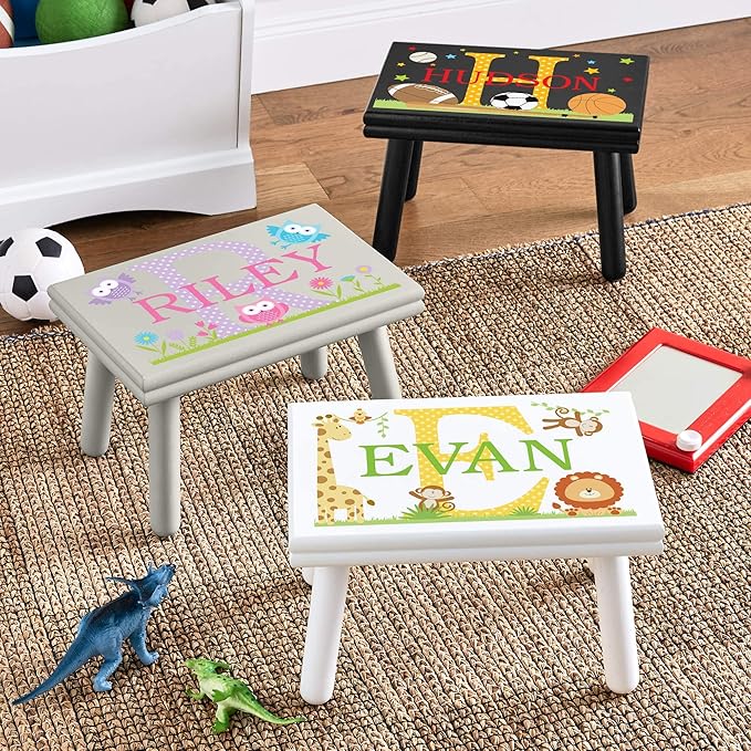Let’s Make Memories Personalized My Own Name Step Stool - Children’s Step Stool - Sturdy Wood – Non-Toxic Paint, Sealer - Dinosaur Design - Natural - 14’Wx9.25”Lx8.75”H - Ages 3+