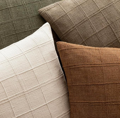 Foindtower Set of 2 Decorative Linen Check Throw Pillow Covers Neutral Farmhouse Lumbar Cushion Covers Modern Boho Home Decor for Sofa Chair Couch Bedroom Living Room,12×20 Inch,Light Brown