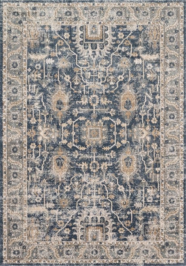 Loloi Teagan Collection TEA-03 Denim/Pebble 3'-4" x 5'-7" Accent Rug, Large, Soft Neutral Rug, High-Traffic for Living Room, Bedroom, Home Office, Dining Area
