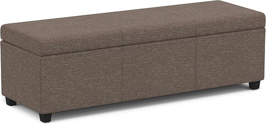 SIMPLIHOME Avalon 54 inch Wide Contemporary Rectangle Extra Large Storage Ottoman Bench in Fawn Brown Polyester Linen Fabric, Assembled, for The Living Room, Entryway and Family Room