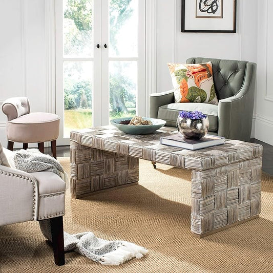Safavieh Home Collection Adkin White Rattan Rectangle Coffee Table