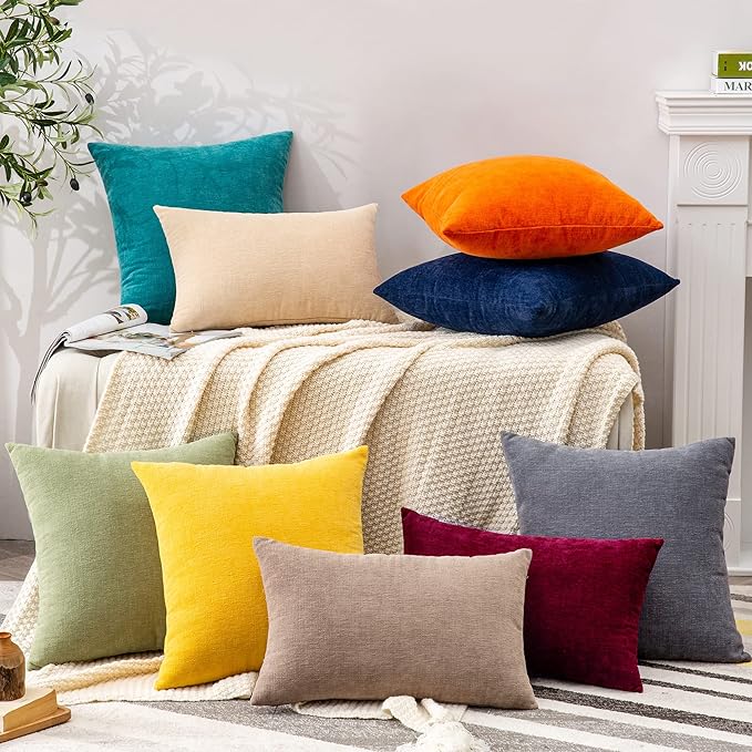 GAWAMAY Decorative Square Throw Pillow Covers 18x18 Inch Set of 4, Super Soft Chenille Pillows Cover Fall Pillowcase for Living Room Bedroom Sofa Couch Cushion Cover Teal 45x45cm (No Insert)