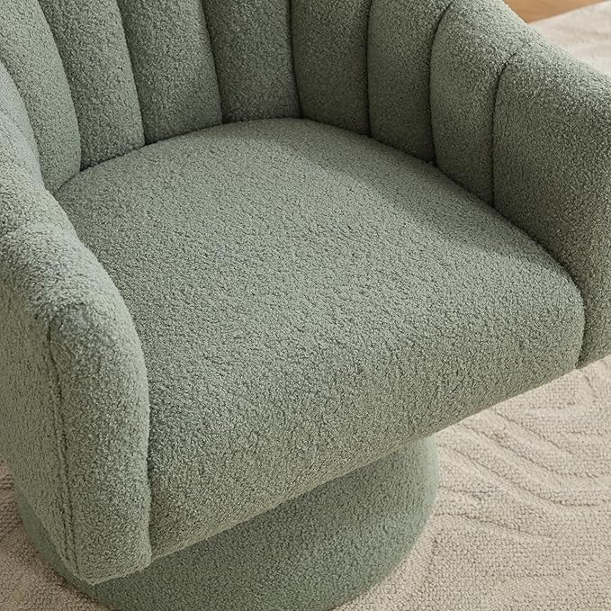 Swivel Accent Chair Set of 2, Upholstered Teddy 360° Swivel Barrel Chair for Living Room Overstuffed Bouncle Reading Chair Round Armchair for Bedroom,Vanity,Office-Green