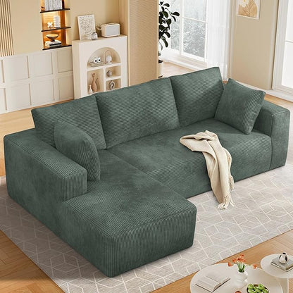 108” Cloud Sectional Couch, Modular Sectional Sofa with Deep Seat, Corduroy Boneless Couches with Chaise for Living Room Bedroom, No Assembly Required