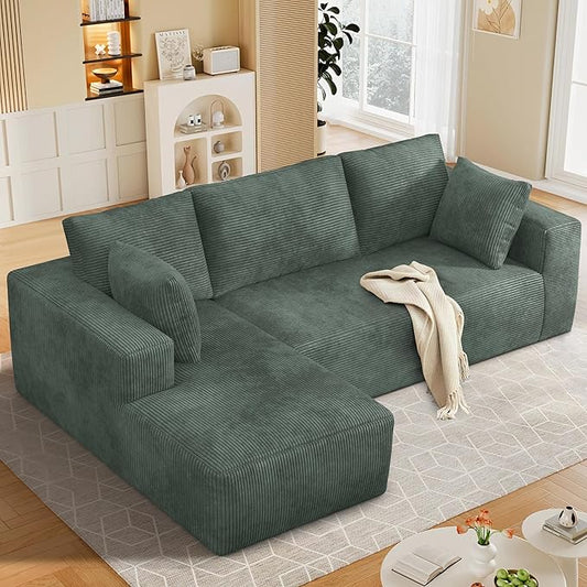 108” Cloud Sectional Couch, Modular Sectional Sofa with Deep Seat, Corduroy Boneless Couches with Chaise for Living Room Bedroom, No Assembly Required
