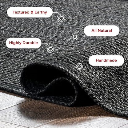 nuLOOM 5x8 Rigo Jute Hand Woven Area Rug, Black, Solid Farmhouse Design, Natural Fiber, For Bedroom, Living Room, Dining Room, Hallway, Office, Kitchen, Entryway
