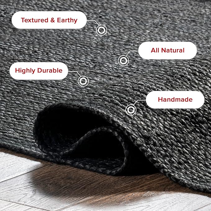 nuLOOM Oval 4x6 Rigo Jute Hand Woven Area Rug, Black, Solid Farmhouse Design, Natural Fiber, For Bedroom, Living Room, Dining Room, Hallway, Office, Kitchen, Entryway