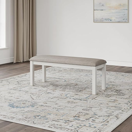 Signature Design by Ashley Robbinsdale Large Upholstered 48" W Dining Bench, Light Gray & White