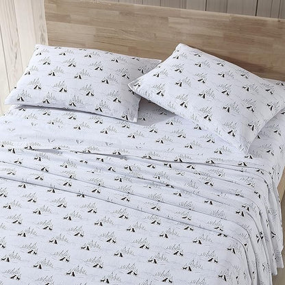 Eddie Bauer - Queen Sheets, Cotton Flannel Bedding Set, Brushed For Extra Softness, Cozy Home Decor (Dog Friends White, Queen)