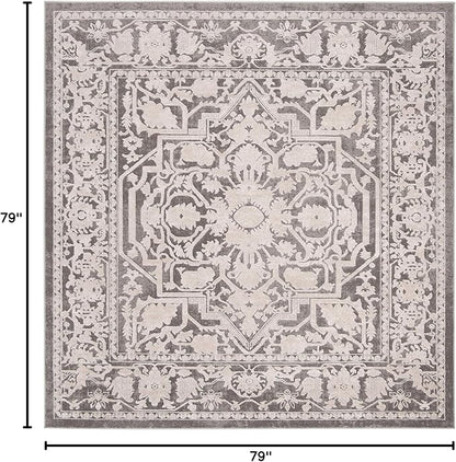 SAFAVIEH Reflection Collection Area Rug - 6'7" Square, Dark Grey & Cream, Non-Shedding & Easy Cleaning, Ideal for Living Room, Bedroom (RFT665B)