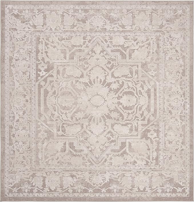 SAFAVIEH Reflection Collection Area Rug - 6'7" Square, Beige & Cream, Non-Shedding & Easy Cleaning, Ideal for Living Room, Bedroom (RFT665A)