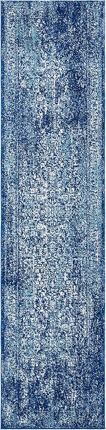 SAFAVIEH Evoke Collection 2'2" x 11' Navy/Ivory EVK256A Oriental Distressed Non-Shedding Living Room Bedroom Runner Rug