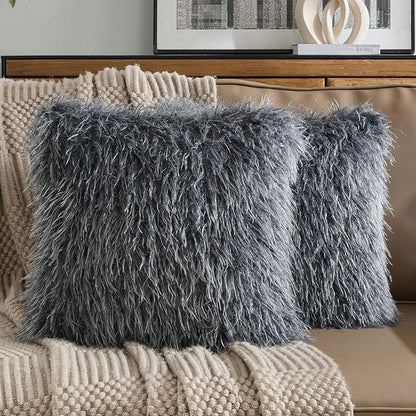 FUTEI Dark Grey Decorative Throw Pillow Covers 18x18 Inch Set of 2,Soft Cozy Faux Fine Wool Textured Cushion Case,Modern Home Luxury Decor for Couch Bed Living Room