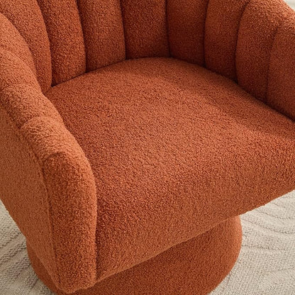 Swivel Accent Chair Set of 2, Upholstered Teddy 360° Swivel Barrel Chair for Living Room Overstuffed Bouncle Reading Chair Round Armchair for Bedroom,Vanity,Office-Orange