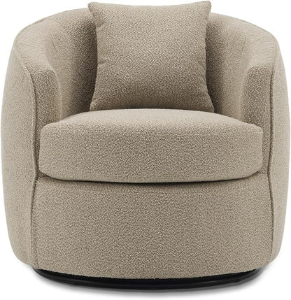 Swivel Accent Chair Set, Modern Upholstered Boucle Barrel Arm Chairs with Pillow for Living Room, 360 Degree Round Swivel Sherpa Armchair with Round Base for Bedroom Club (2, Light Brown)