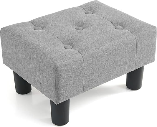 Poofzy Small Foot Stool Ottoman, Linen Ottoman Foot Rest with Legs, Rectangle Foot Rest for Couch, Footstools and Ottomans Small for Living Room and Entryway (Light Gray)