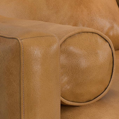 SIMPLIHOME Morrison 89-inch Wide Sofa in Sienna Top Grain Genuine Leather, Mid-Century Modern Design Couch for Living Room, Single Bench Cushion, 2 Back Cushions, 2 Bolster Pillows