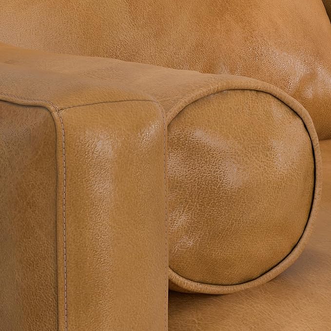SIMPLIHOME Morrison Mid-Century Modern 72 inch Wide Sofa with Ottoman Set in Sienna Genuine Leather for the Living Room and Family Room