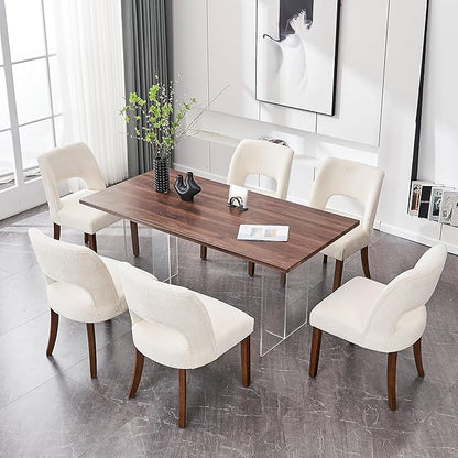 VKNOW Wooden Dining Chairs Set of 6, Modern Fabric Upholstered Dining Room Chair Kitchen Chairs, Farmhouse Dinner Chair for Kitchen Dining Room, Cream