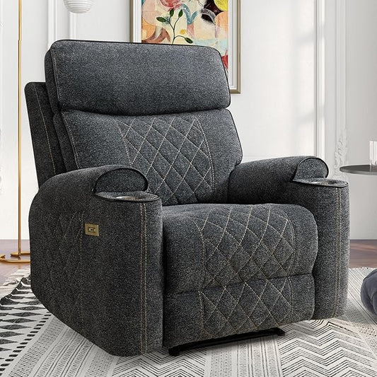 Electric Recliner Chair, Soft Fabric Power Recliners with Metal Cup Holders, Single Overstuffed Heavy Duty Reclining Sofa Chairs for Living Room Bedroom, Dark Grey
