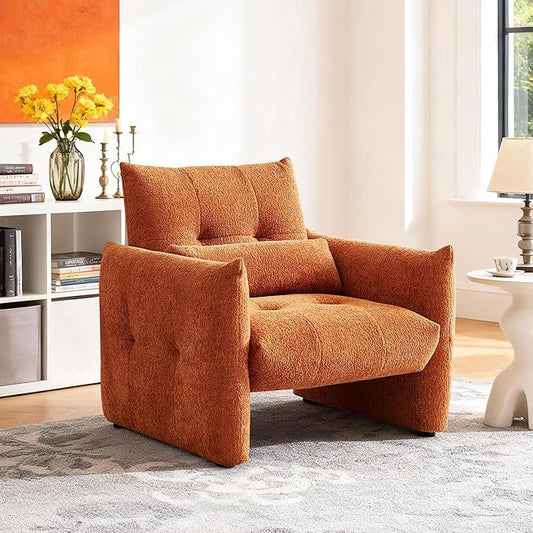 33.9" Accent Chairs, Modern Upgrade Sherpa Fabric Arm Chair Comfy Upholstered Armchair Leisure Single Sofa Chair with a Waist Pillow for Bedroom, Office and Living Room