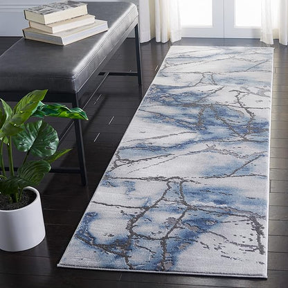 SAFAVIEH Craft Collection Runner Rug - 2'3" x 20', Grey & Blue, Modern Abstract Design, Non-Shedding & Easy Care, Ideal for High Traffic Areas in Living Room, Bedroom (CFT877L)