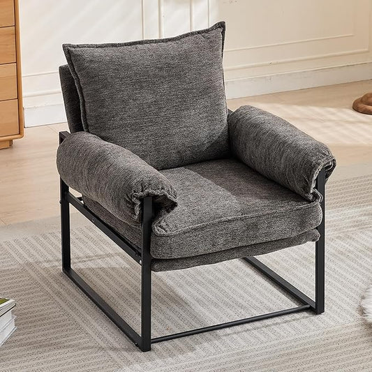 Xifan Modern Comfy Reclining Chair with 6 Angle Adjustable Backrest, Upholstered Accent Chair Fabric Living Room Lounge Chair for Reading Room - Gray, 1PC