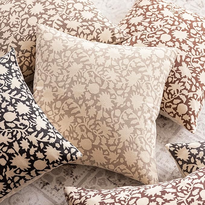 Foindtower Set of 2 Decorative Neutral Floral Throw Pillow Covers Accent Farmhouse Cushion Covers Boho Pillowcase for Couch Sofa Bedroom Living Room Home Decor,12×20 Inch,Light Orange Brown