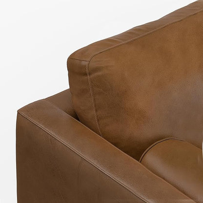 SIMPLIHOME Morrison 89-inch Wide Sofa in Caramel Brown Top Grain Genuine Leather, Mid-Century Modern Design Couch for Living Room, Single Bench Cushion, 2 Back Cushions, 2 Bolster Pillows