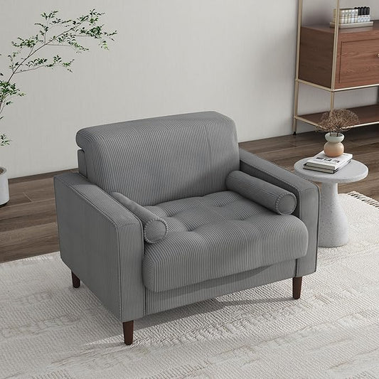 Oversized Accent Chair Set of 1, Corduroy Fabric Mid Century Modern Armchair with Large Seat for Living Room Bedroom Reading