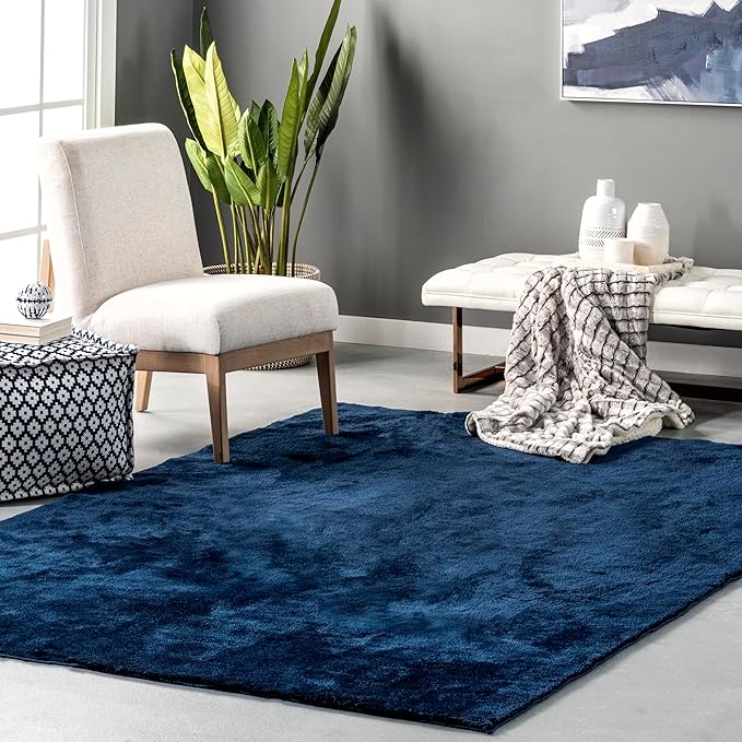 nuLOOM 6' Square Cozy Plush SuperiorWash Area Rug, Machine Washable, Non-Slip, Soft Fluffy Shag Carpet for Living Room Bedroom Kids Room Nursery Home Decor, Loni Navy