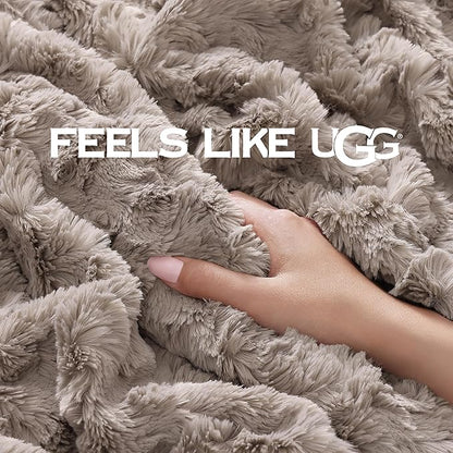 UGG Faux Fur Full/Queen Size Blanket, Double-Sided Warm Cozy Blanket, Extra Large Throw for Sofa, Washable Bedding for Full or Queen Size Bed, Cute Room Decor, 90" x 90", Oyster Brown (Adalee)