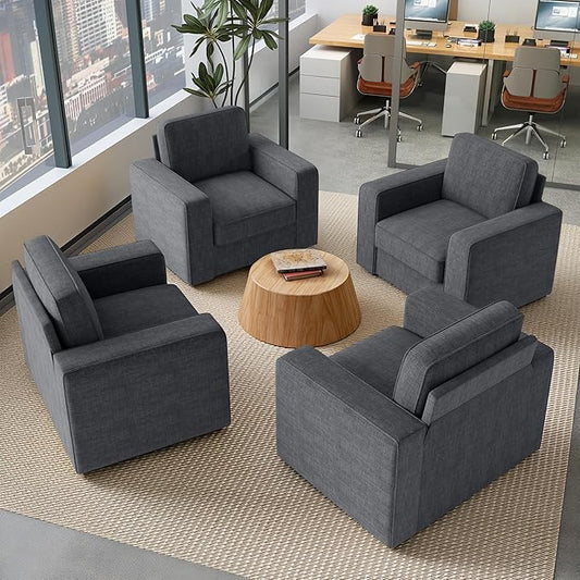 Swivel Accent Sofa Chair Set of 4, Modern Comfy Oversized Upholstered Cushion Back Armchair in Linen 1pcs for Living Room, Bedroom, Reading Room(Dark Gray)