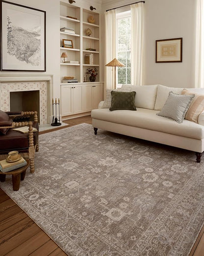 Loloi Chris Loves Julia Louisa Collection LOI-03 Taupe/Ivory 9'-6" x 9'-6", .38" Pile Height, Round Area Rug