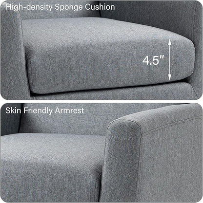 Accent Chair, Mid-Century Modern Fabric Chairs with Arms for Living Room, Comfy Upholstered Club Single Sofa Armchair for Bedroom Waiting Room with Solid Wood Frame (Fabric Grey, Set of 1)