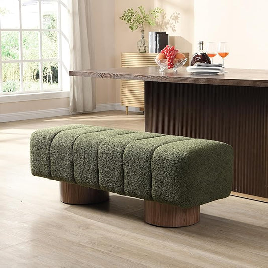 Christopher Knight Home Manila 50" Boucle Fabric Dining Bench, Rectangular Upholstery Ottoman Bench, Bedroom End of Bed Footstool, Living Room Extra Seat Footrest, No Assembly Needed, Jungle Green