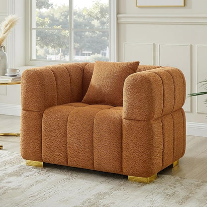 VANOMi Sofa and Chair Set, Modern Deep Seat Couch & Boucle Sofa Chairs, Oversized Upholstered Couch Sets for Living Room, Bedroom, Office, Apartment, Curry (2 Pieces)