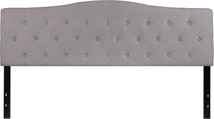 BizChair Arched Button Tufted King Size Headboard in Light Gray Fabric